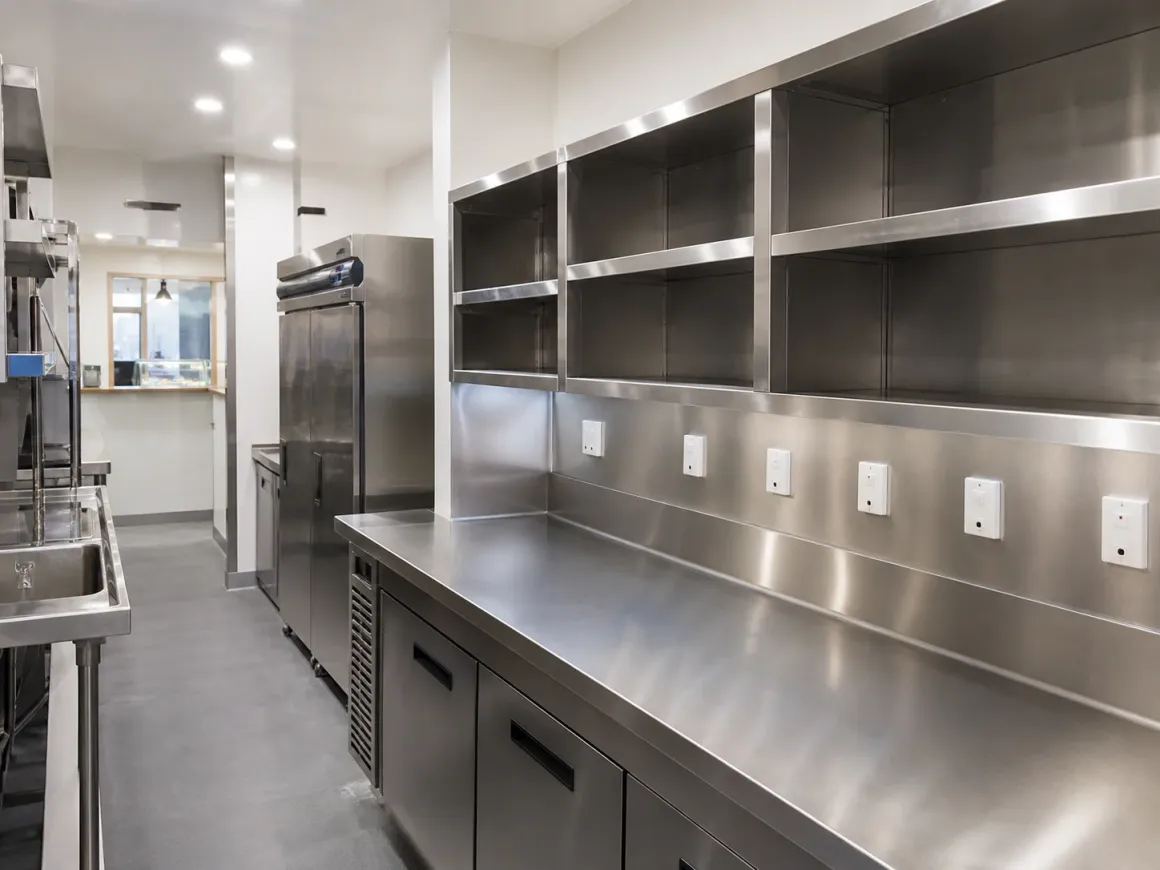 The finished stainless-steel café kitchen and equipment outlets