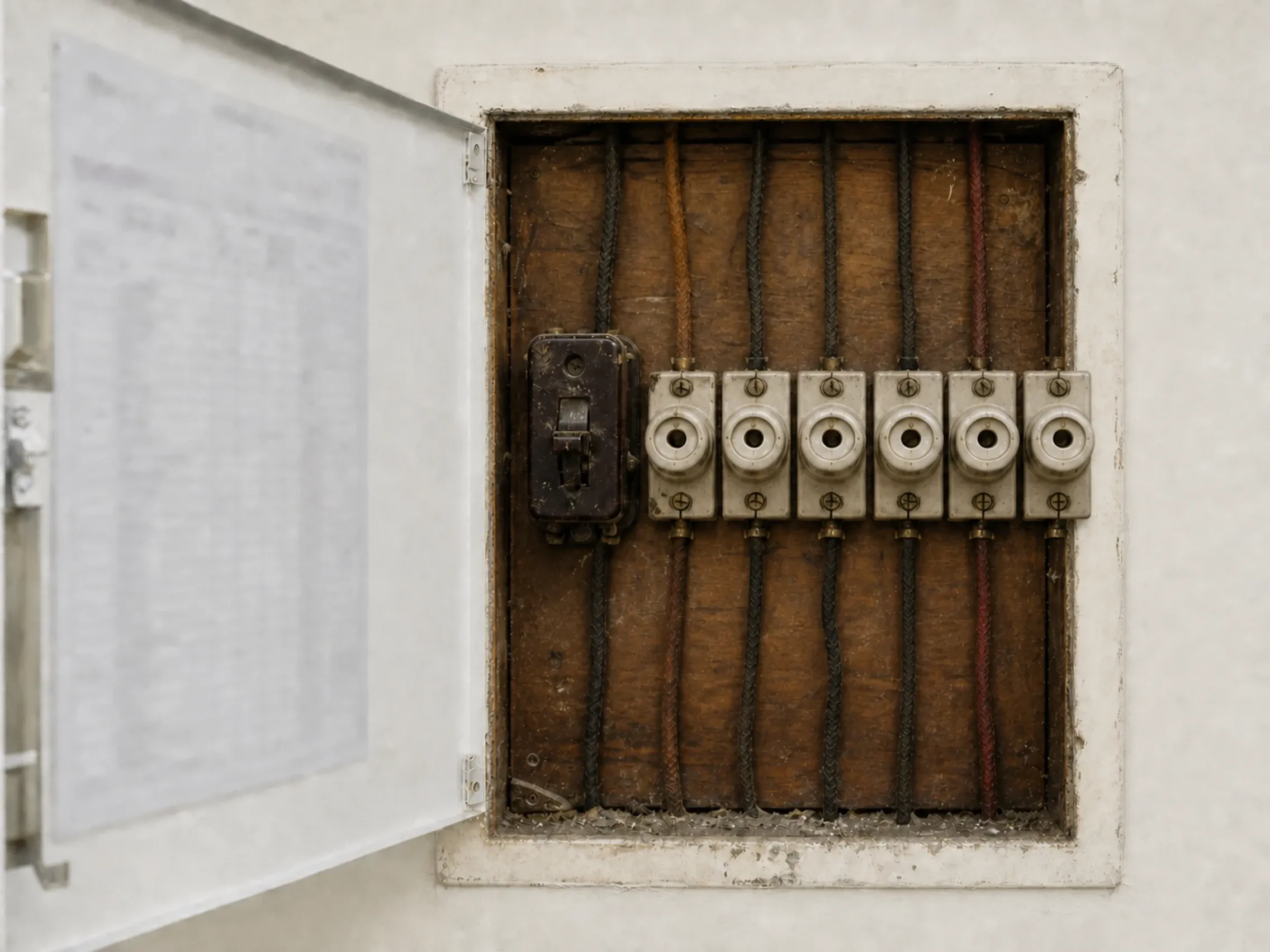 The original ceramic fuse board at the Cashmere house before replacement