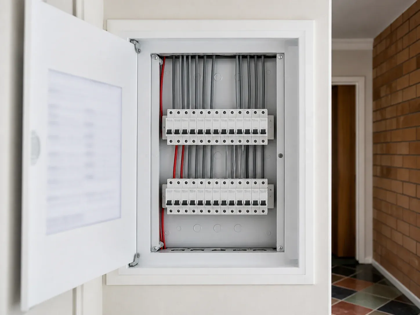 A newly installed residential switchboard with labelled circuits and RCD protection