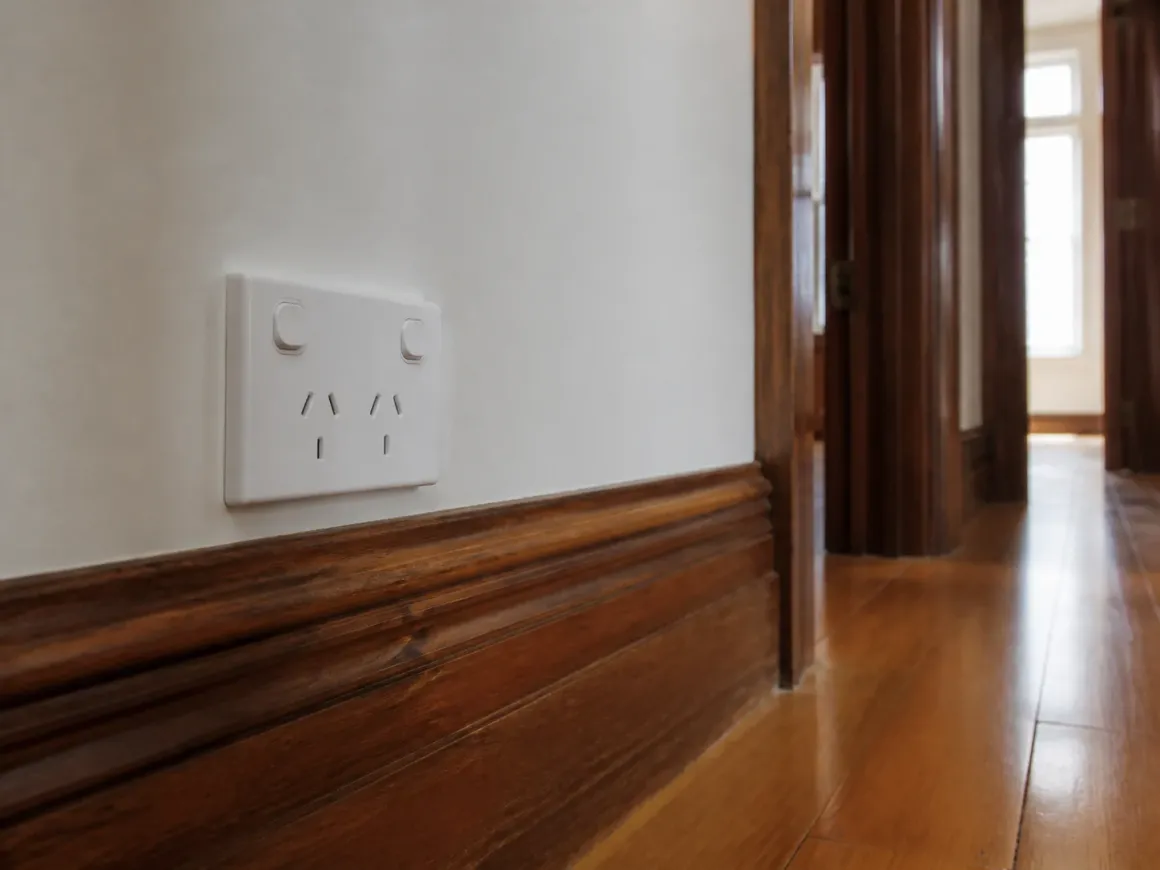A new Type I power outlet beside the restored villa timberwork